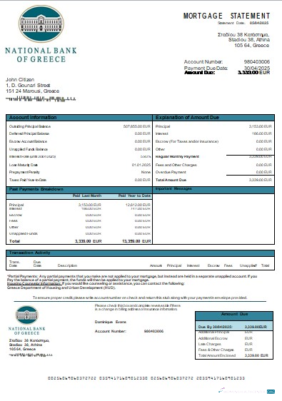 Download Greece National Bank of Greece bank mortgage statement scr Photoshop template